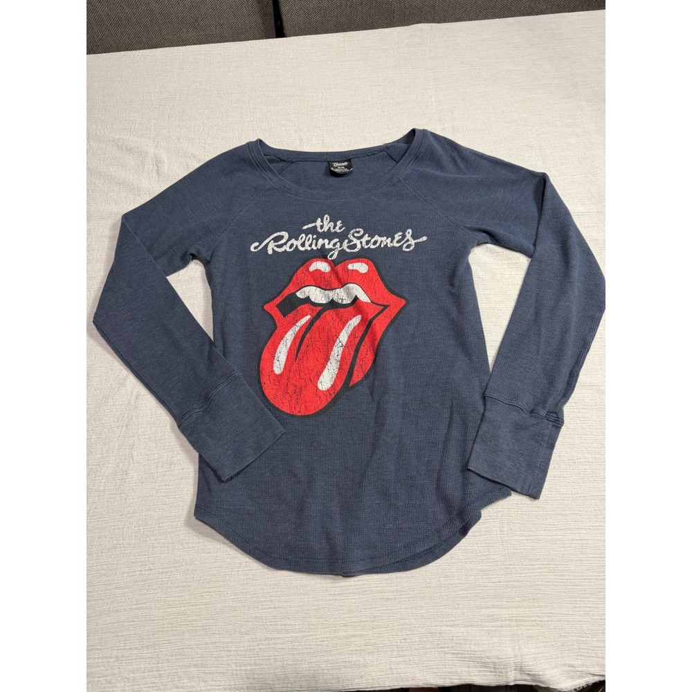 Bravado Rolling Stones Womens Blue Thermal Waffle Knit Long Sleeve Shirt Medium